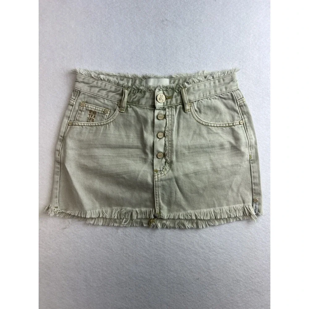 One‎ Teaspoon Womens Button Fly Denim Mini Skirt Antique Khaki Size 25